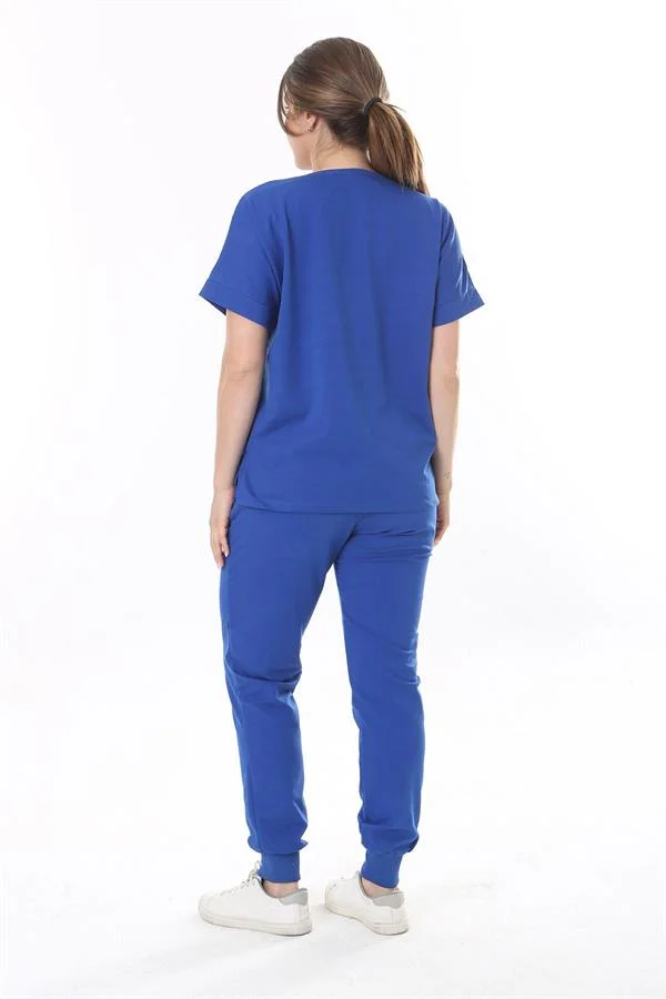 Kadın Büyük Beden Saks Taş Detaylı Kısa Kollu Sweatshirt Pantolon Takım 65N37702