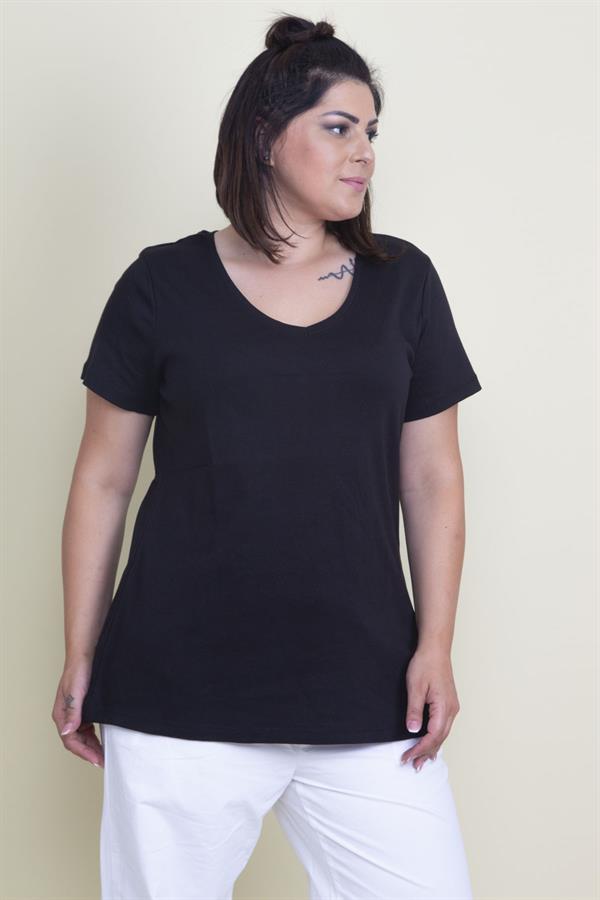 Kadın Lacivert Pamuklu Kumaş V Yaka Bluz