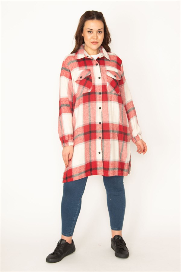 Kadın Bordo Önü Çıtçıt Düğmeli Oduncu Gömlek 65N32726