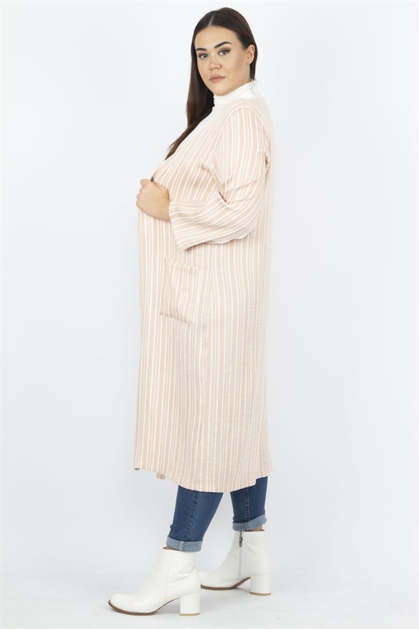 Kadın Pudra Cep Detaylı Çizgili Kap 65N33162