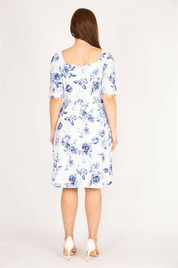 KADIN MAVİ OMUZU LASTİKLİ ASTARLI ELBİSE