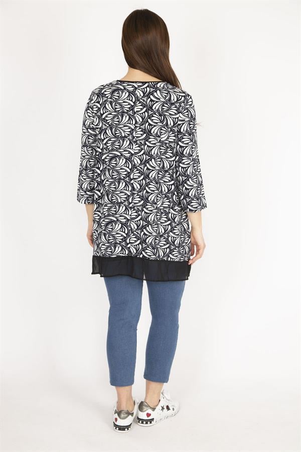 Kadın Lacivert Büyük Beden Etek Ucu Şifon Garnili Tunik