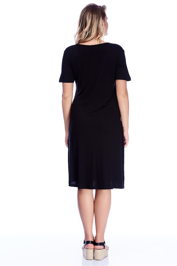 Kadın Siyah Viskon Çizgi Detaylı Elbise 65N24230