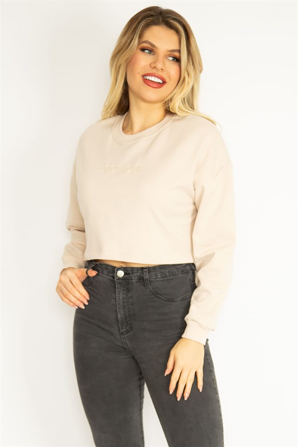 Women's Mink Coated Polar Fleece Fabric Embroidered Sweatshirt 65N35067