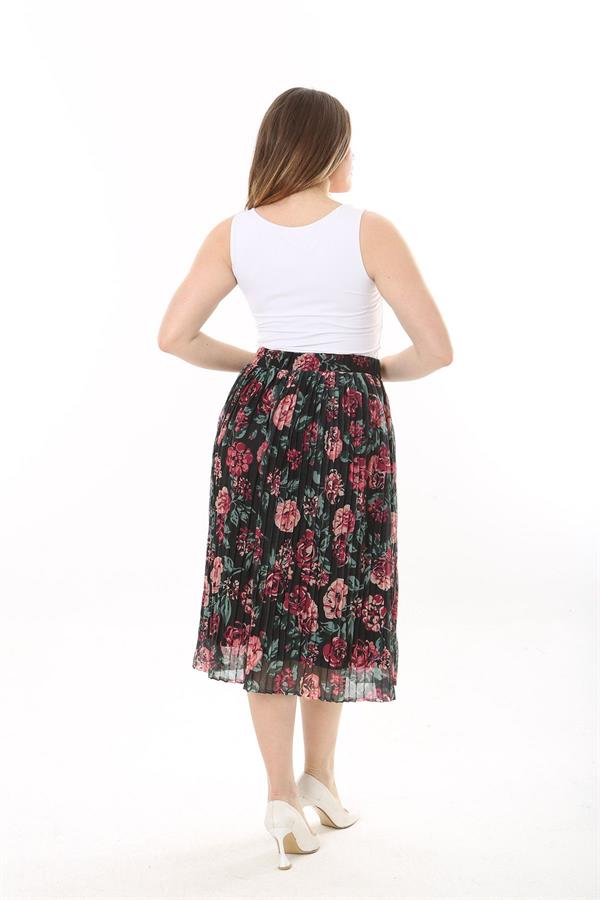 Kadın Büyük Beden Renkli Beli Lastikli Astarlı Pilise Tül Etek 65N37655