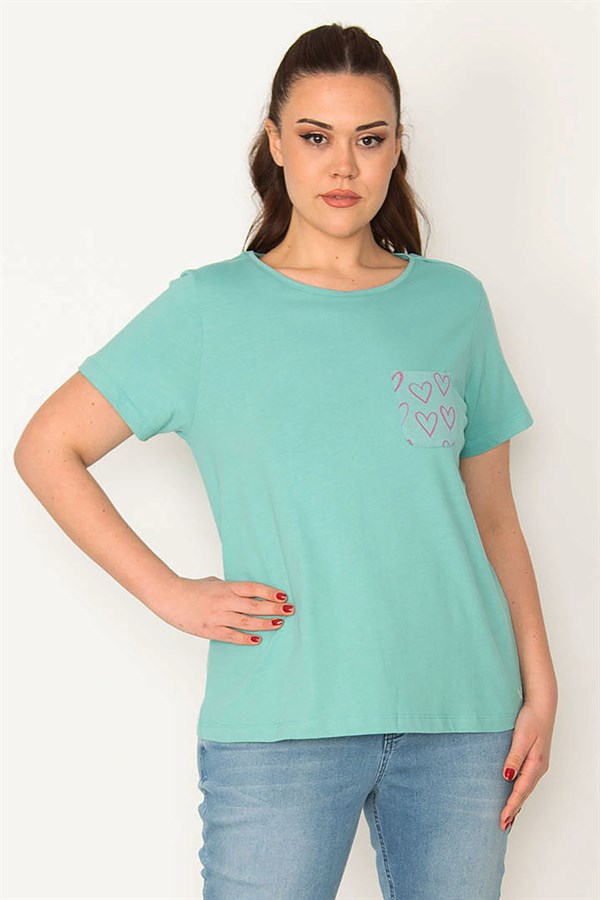 KADIN CAM GÖBEĞİ MAVİSİ PAMUKLU KUMAŞ CEP DETAYLI BLUZ