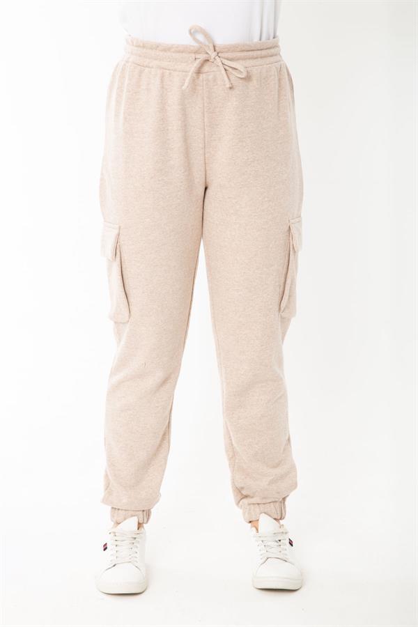 Kadın Büyük Beden Vizon Bel Ve Paçası Lastikli Kargo Cepli Eşofman Alt 65N37391