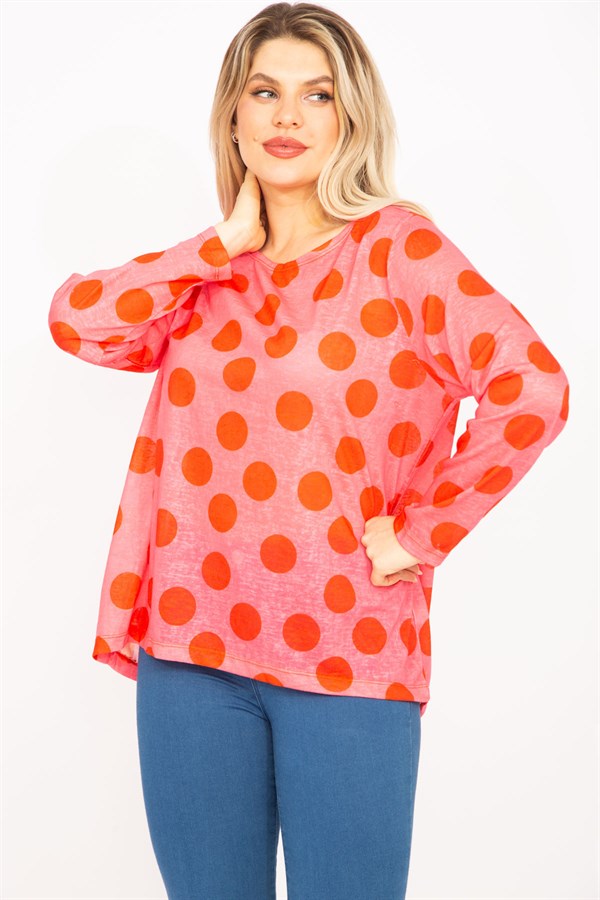 Kadın Fujya Bisiklet Yakalı Puan Desenli Bluz 65N35351