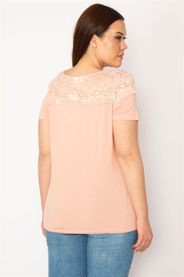 KADIN SOMON ÖN PATI FERMUARLI DANTEL DETAYLI BLUZ