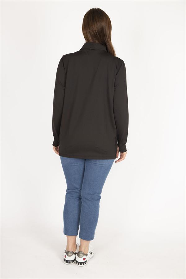 Women's Black Plus Size Front Placket Zippered Sweatshirt