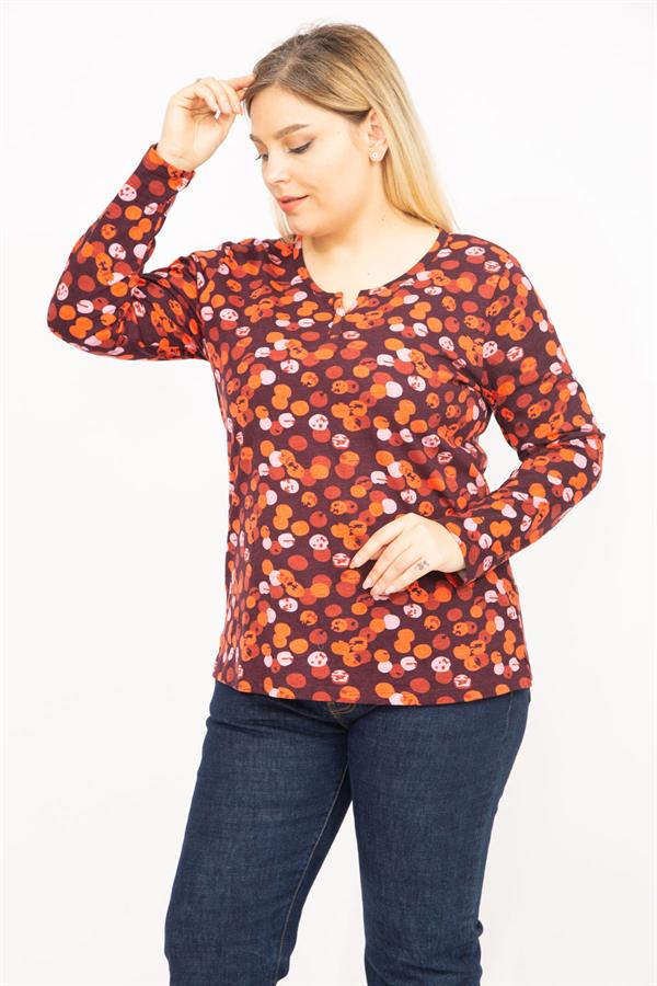 Kadın Renkli Büyük Beden Pamuklu Kumaş Yaka Detaylı Bluz 65N35772