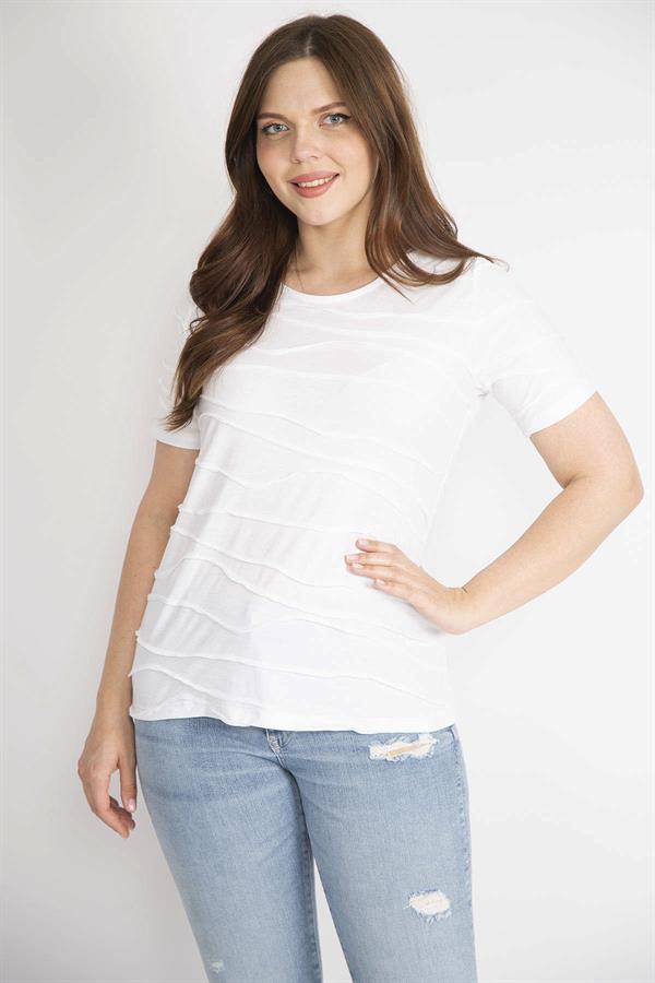Kadın Beyaz Büyük Beden Pamuklu Kumaş Bisiklet Yakalı Kısa Kollu Bluz