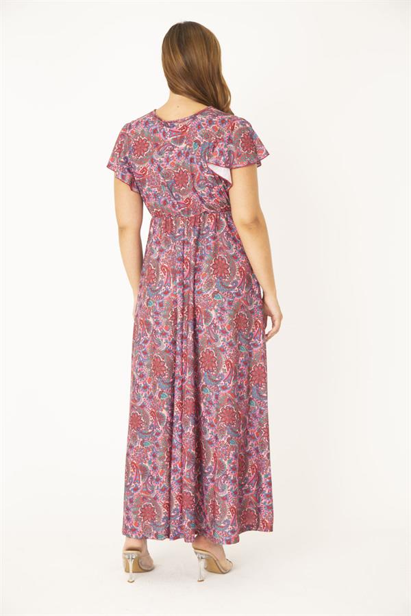 Kadın Büyük Beden Renkli Anvelop Yakalı Bel Bağcıklı Elbise 65N36878