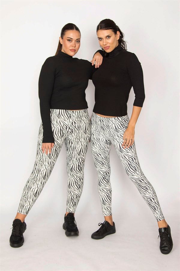 Kadın Siyah Zebra Desen Tayt Panyolon 65N29024