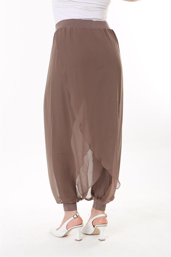 Kadın Büyük Beden Lacivert İçi Viskon Pantolonlu Şifon Anvelop Görünümlü Şalvar   65N37631