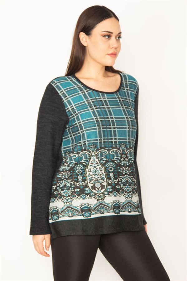 Kadın Yeşil Bisiklet Yakalı Ön Desenli Tunik 65N31342