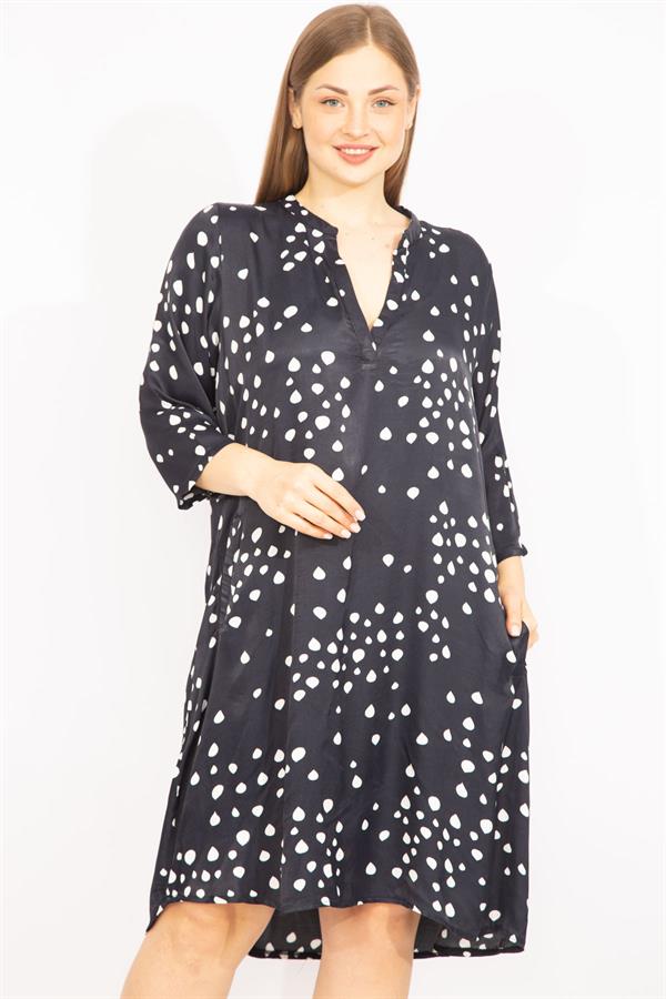 Kadın Lacivert V Yakalı Javanez Elbise 65N35527