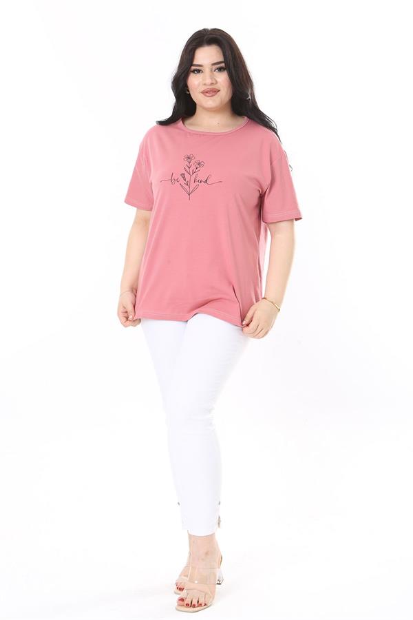 Kadın Büyük Beden Gül Kurusu Bisiklet Yakalı Kısa Kollu Bluz 65N38006