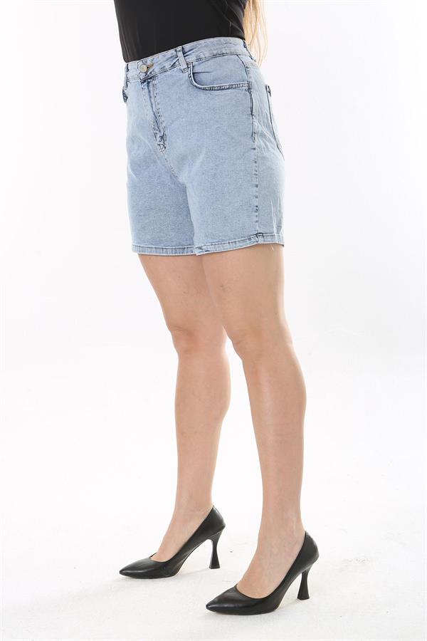 Kadın Büyük Beden Mavi Yıkama Efektli 5 Cepli Kot Şort 65N37823