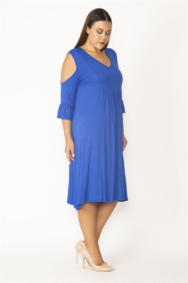 Kadın Haki Omuz Dekolteli Göğüs Büzgü Ve Kol Volan Detaylı Viskon Elbise 65N27447