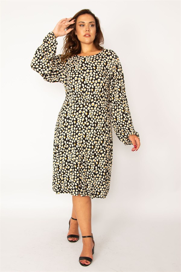 Kadın Renkli Bel Detaylı Uzun Kollu Elbise 65N34050