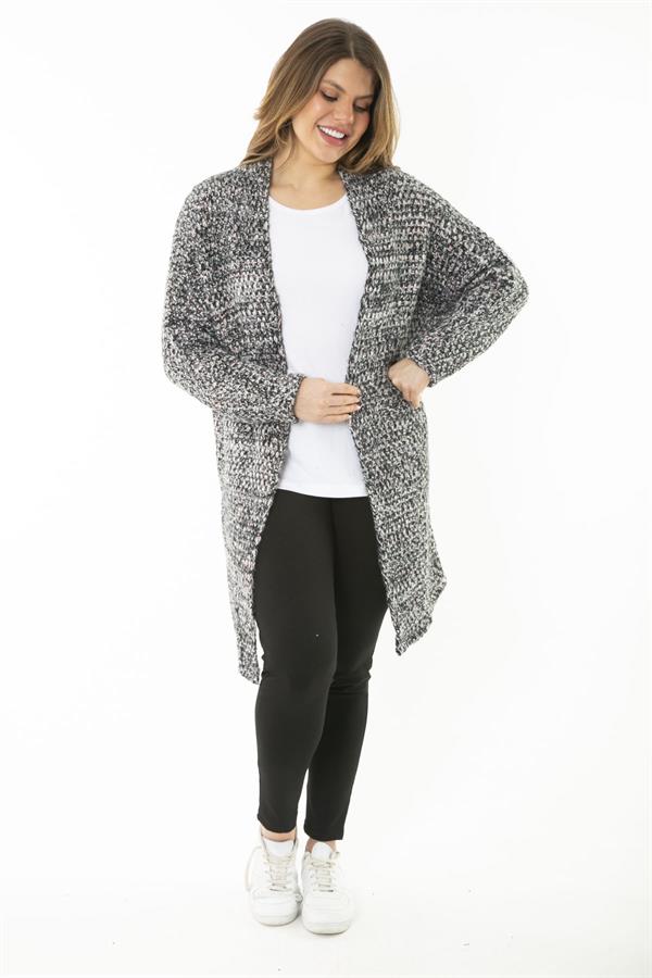 Kadın Büyük Beden Renkli Kalın Triko Hırka 65N37176