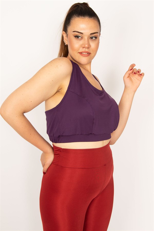 Kadın Mürdüm Sırt Detaylı Crop Bistüer 65N33327