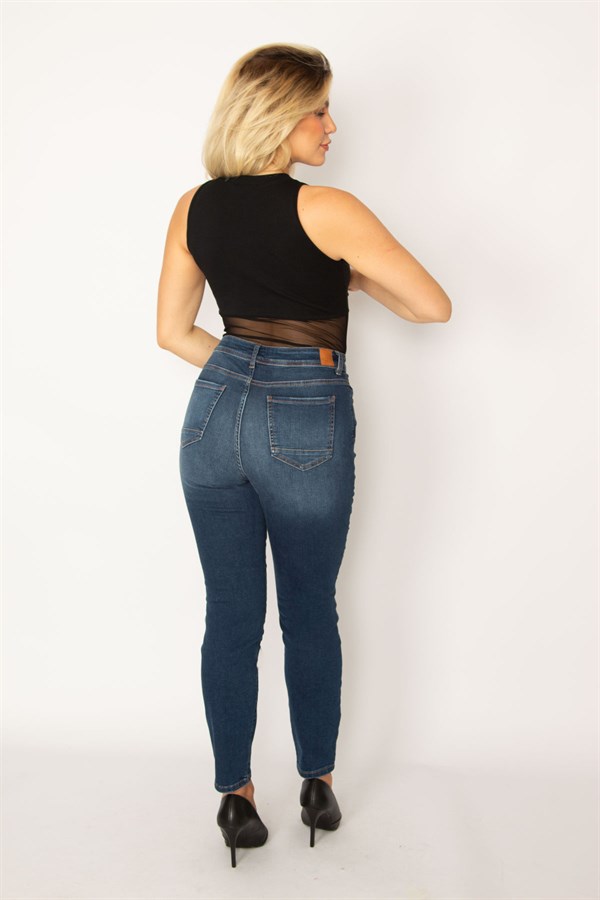 Kadın Lacivert Likralı 5 Cep Kot Pantolon 65N34247