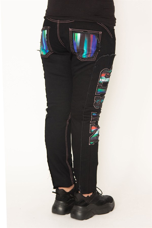 Kadın Siyah Aplikeli Kot Pantolon 65N31600