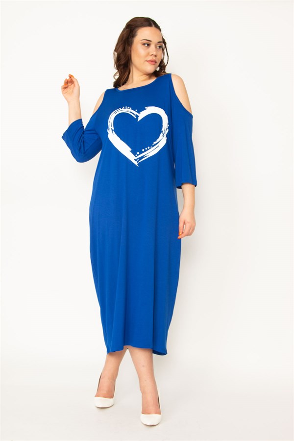 KADIN HAKİ OMUZ DEKOLTELİ ÖN BASKILI ELBİSE