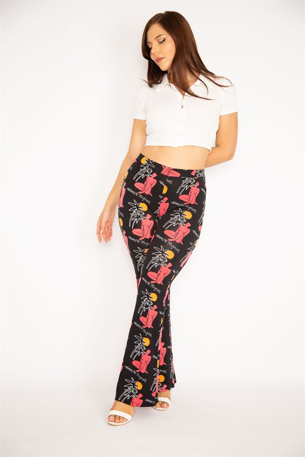 Kadın Renkli Geniş Paçalı Desenli Viskon Tayt 65N34885