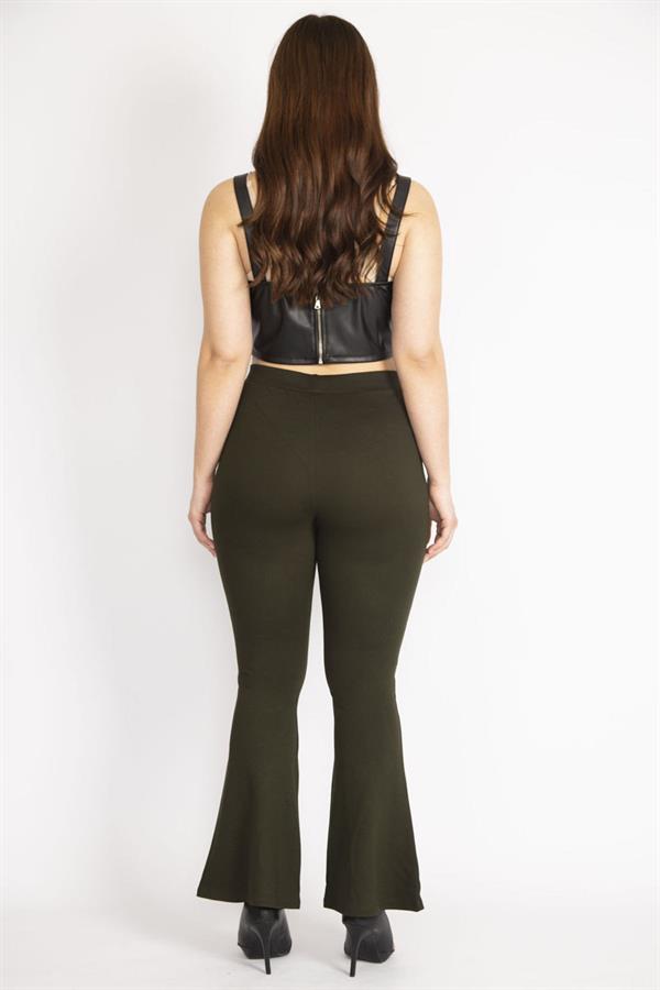 Kadın Haki Büyük Beden Geniş Paçalı Tayt