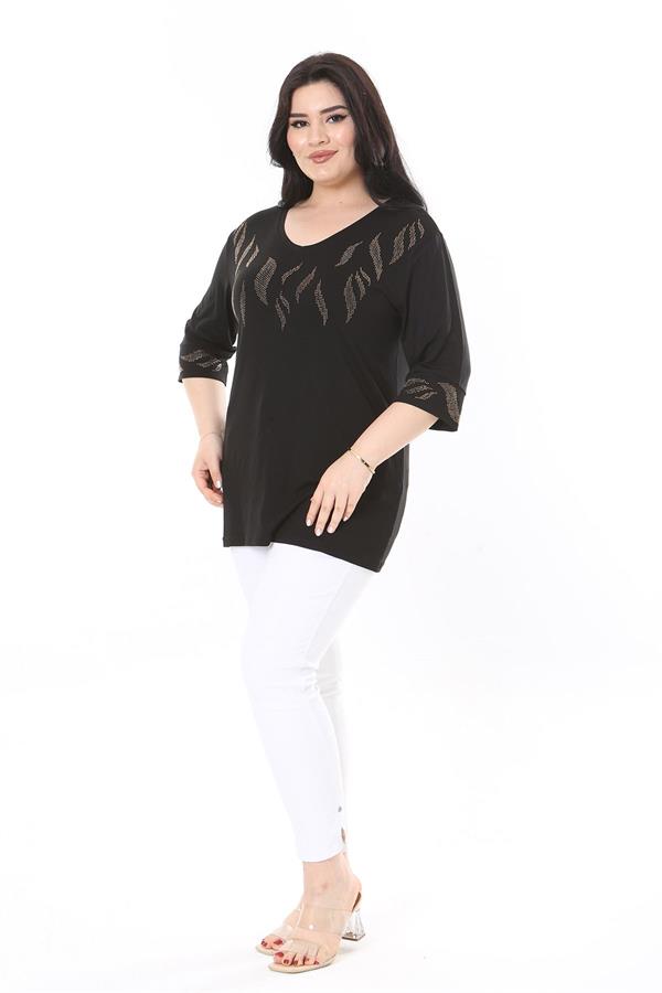 Chemisier noir à détails en pierre grande taille pour femme 65N37978