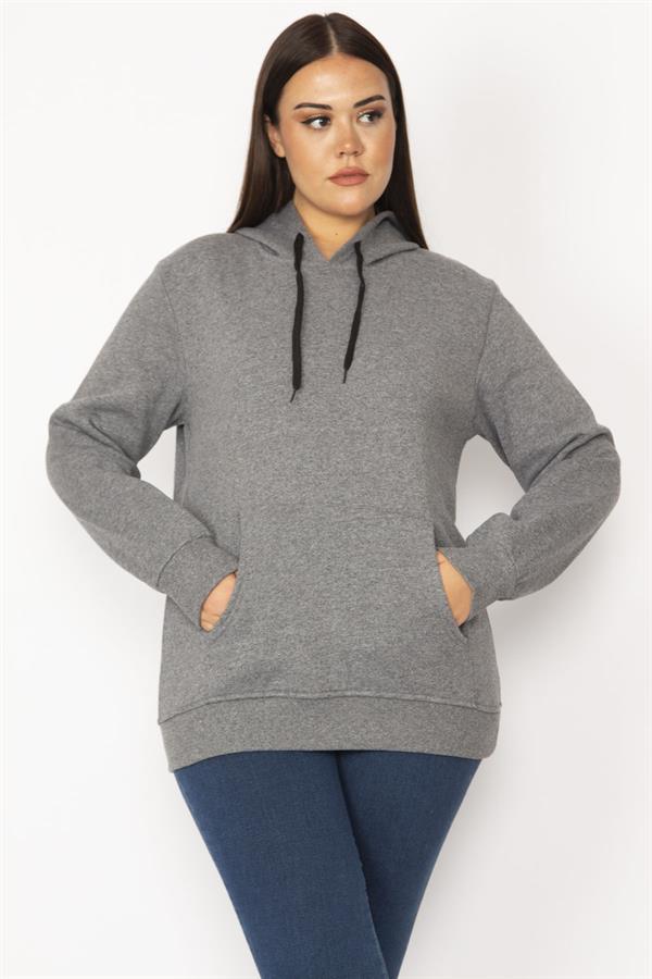 Women's Smoked Inside Raised 3 Thread Kangaroo Pocket Hooded Sweatshirt 65N29644