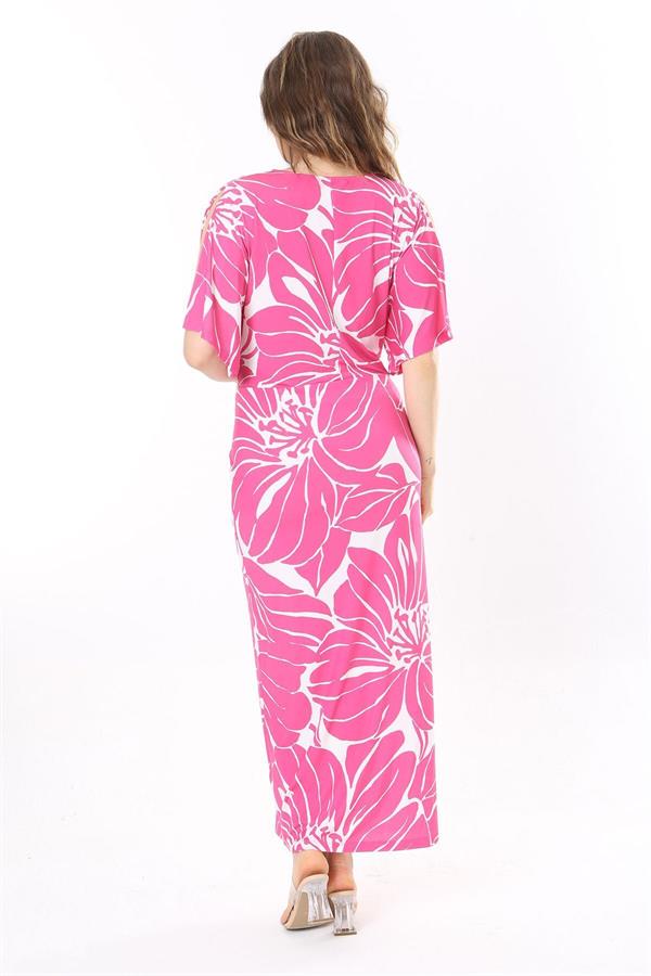 Kadın Büyük Beden Pembe Anvelop Yakalı Elbise 65N37969