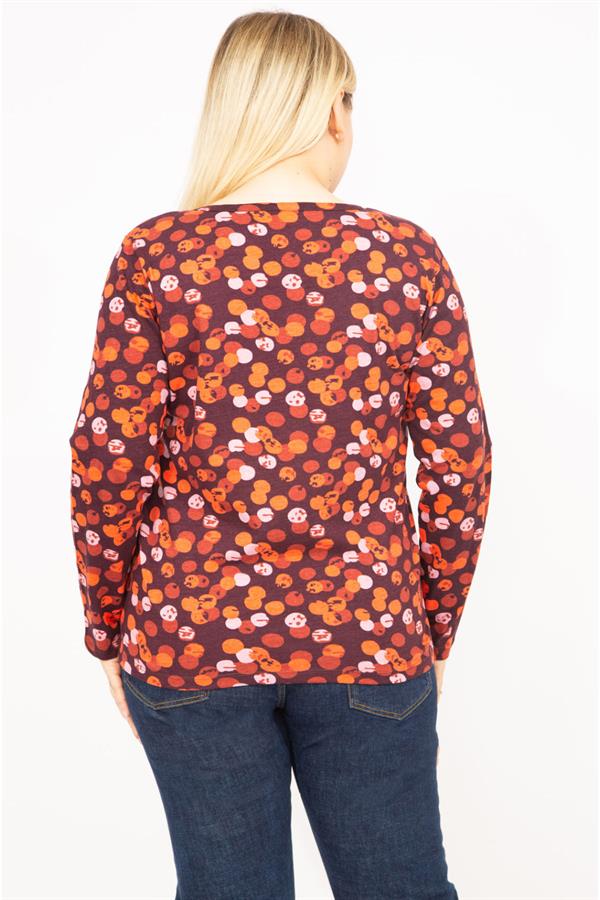 Kadın Renkli Büyük Beden Pamuklu Kumaş Yaka Detaylı Bluz 65N35772