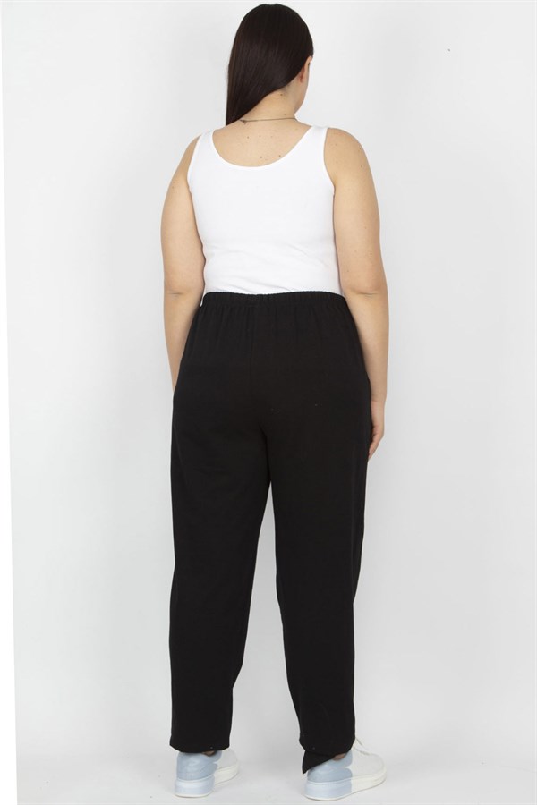 Kadın Siyah Pamuklu Kumaş Yan Cepli Eşofman Alt 65N35476