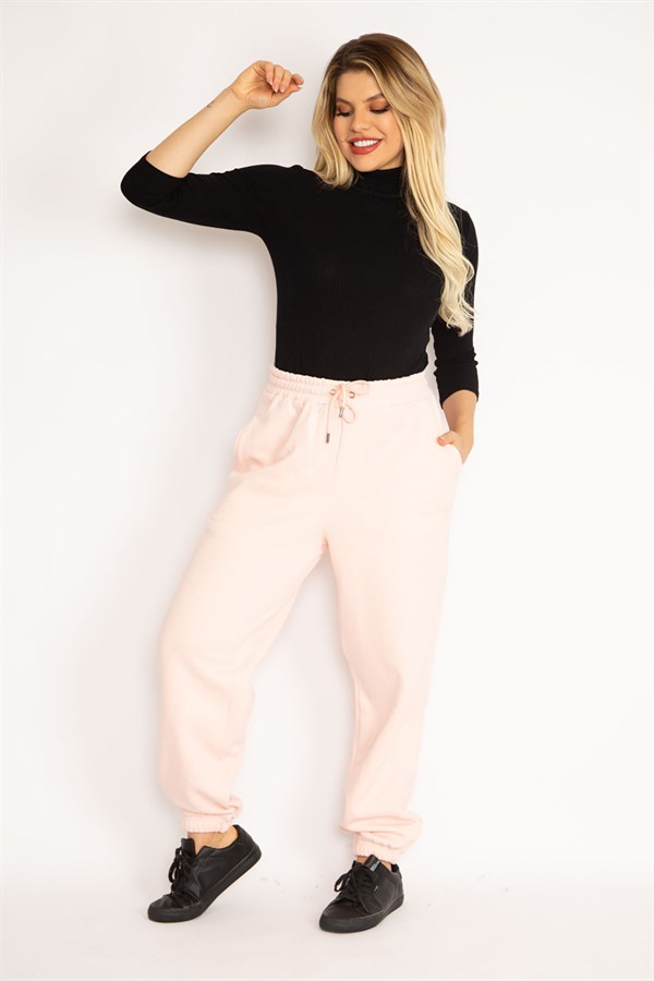 Kadın Pembe İçi Şardonlu 3 İplik Eşofman Alt 65N35102