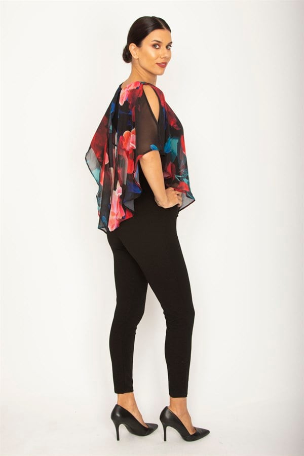 KADIN SİYAH ÜST KISMI ŞİFON PELERİN DETAYLI TULUM