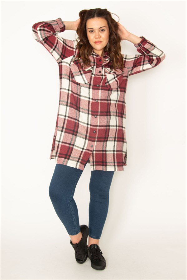 Kadın Bordo Önü Çıtçıt Düğmeli Oduncu Gömlek 65N32726