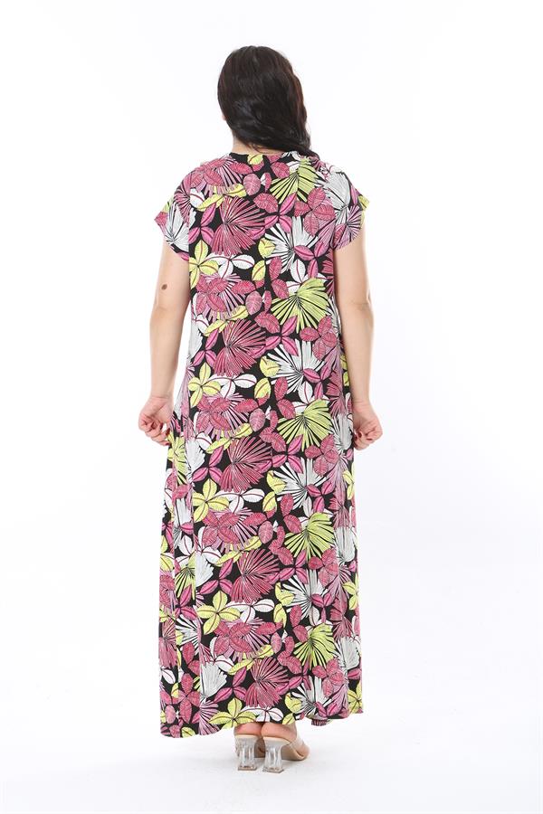 Kadın Büyük Beden Renkli Anvelop Yakalı Uzun Elbise 65N38584