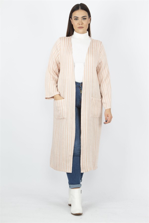 Kadın Pudra Cep Detaylı Çizgili Kap 65N33162