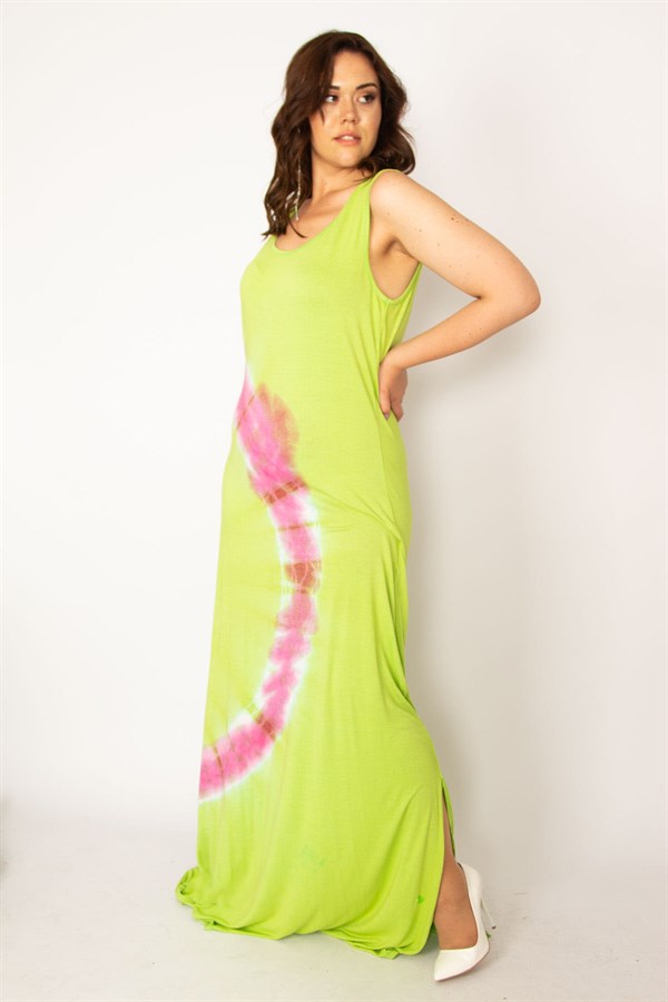 Kadın Yeşil Batik Baskılı Maksi Boy Elbise 65N33967