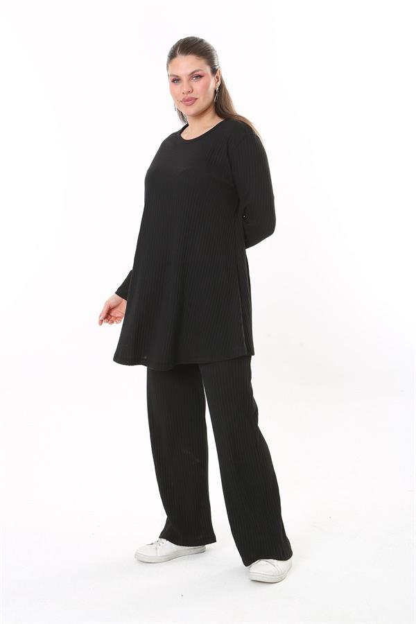 Kadın Büyük Beden Siyah Bluz Pantolon Takım 65N37701