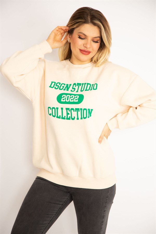 Women's Beige 3-Thread Raised Sweatshirt 65N35071