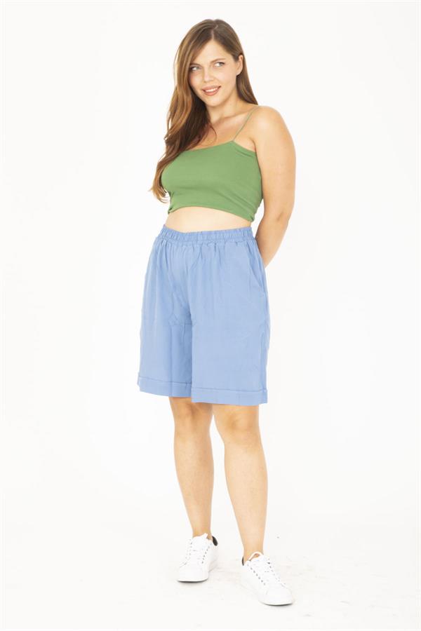 Kadın Büyük Beden Antrasit Dokuma Viskon Kumaş Beli Lastikli Şort 65N36801