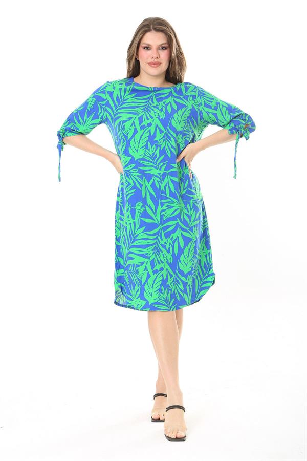 Kadın Büyük Beden Siyah Dokuma Viskon Kumaş Kol Bağcıklı Elbise 65N37865