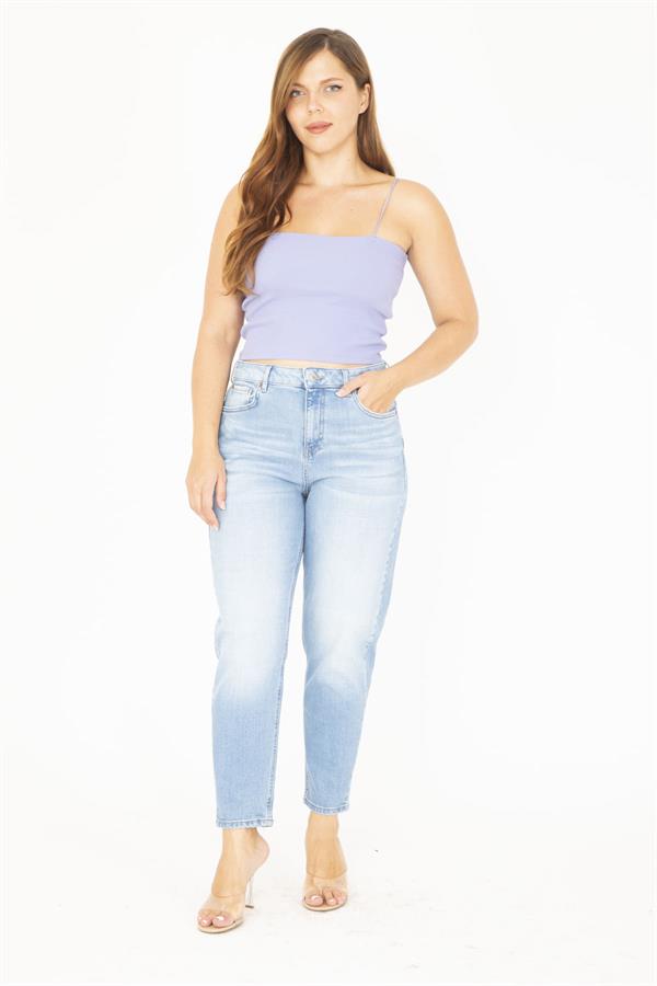 Kadın Büyük Beden Mavi Yüksek Bel 5 Cepli Kot Pantolon 65N36814