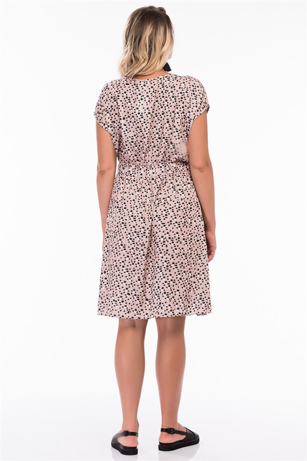 KADIN VİZON KEMERSİZ BELİ GİZLİ LASTİKLİ BİSİKLET YAKALI ELBİSE