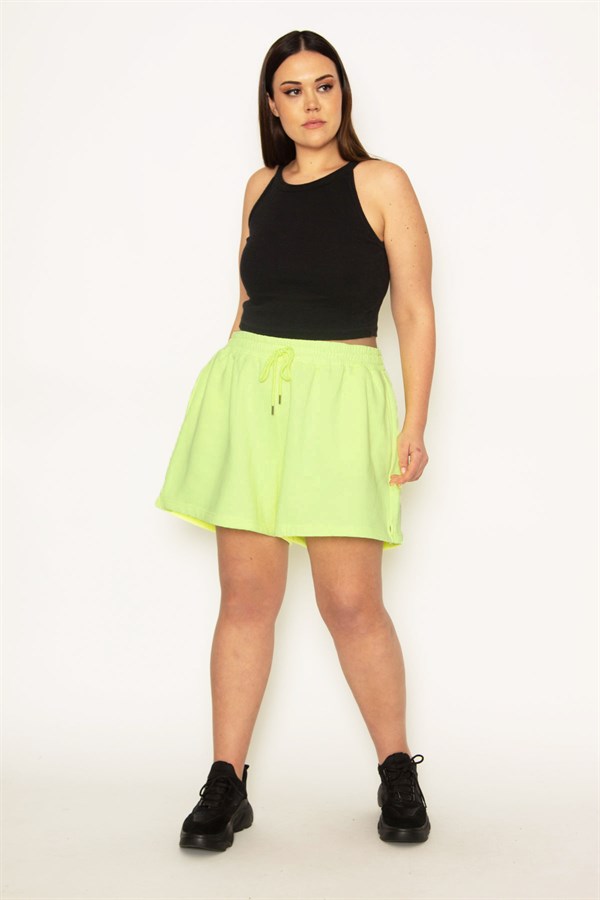 Kadın Fosfor Polar Kumaş Bel Lastik Ve Bağcıklı Yan Cepli Şort 65N31550